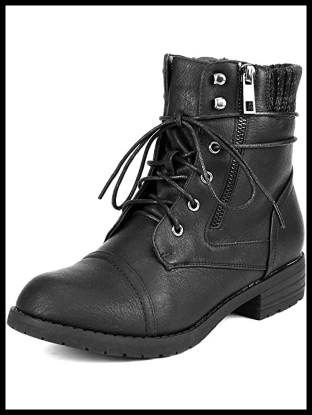 Women's Lace Up Combat Ankle Booties Low Heel Faux Leather